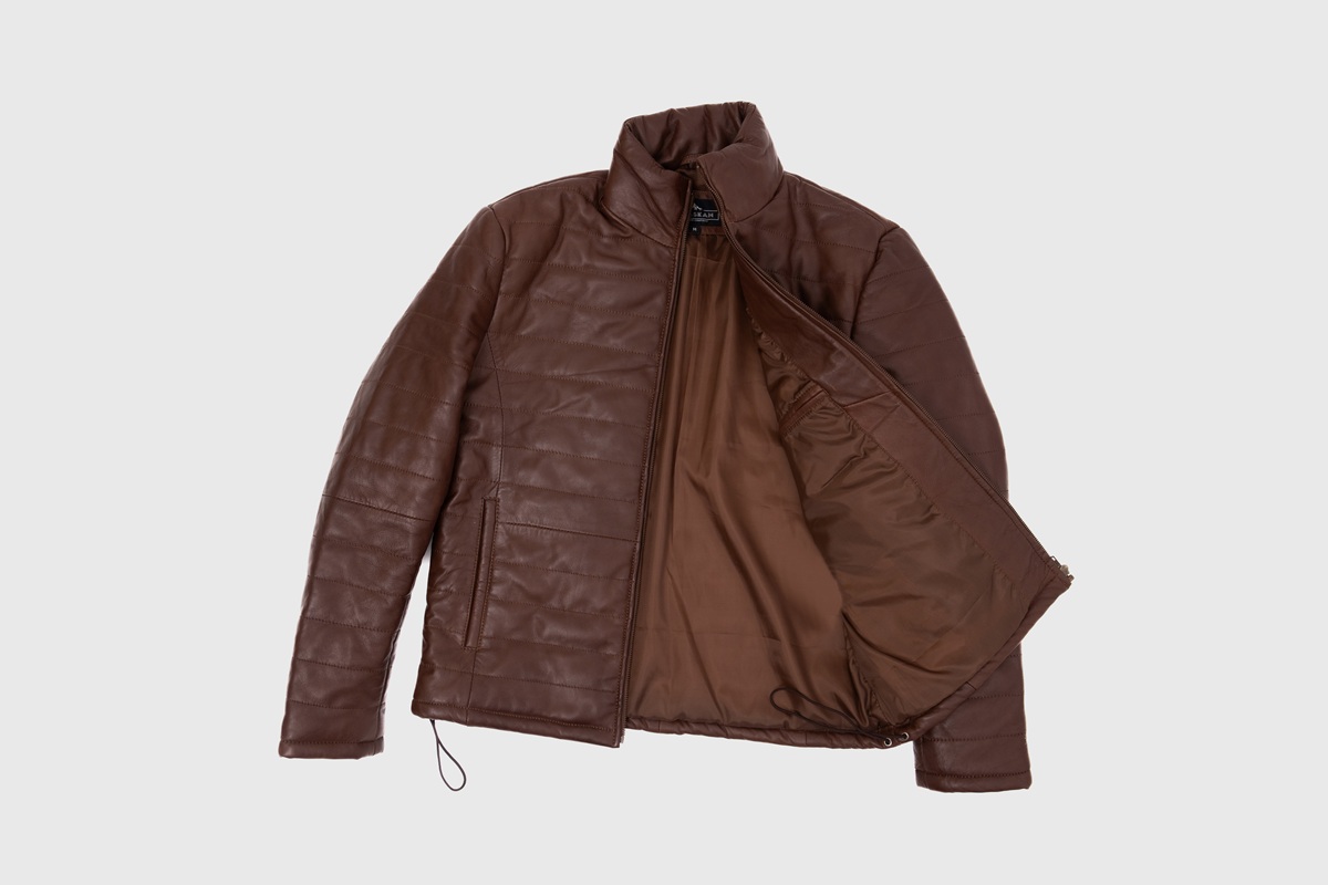 Haydos Oak Brown Leather Puffer Jacket